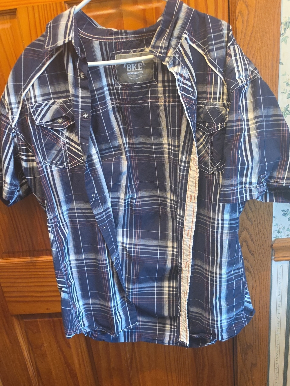 BKE Men’s Navy Plaid Short-Sleeve Shirt
